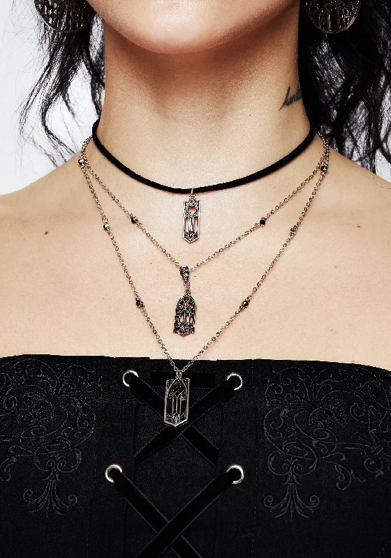 floral engraved necklaces for women -Cathedral Gothic Layered Necklace