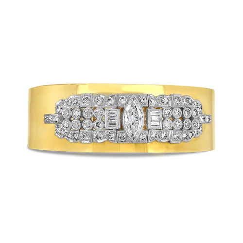 ladies party bracelets gold finish -Gold & Diamond Estate Bangle