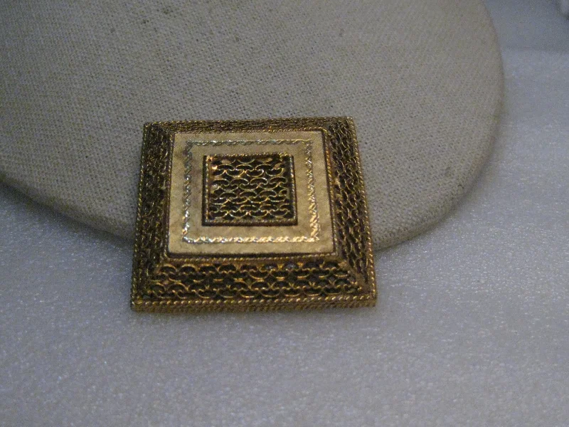 trendy minimalist brooch for ladies -Vintage Filigree Raised Square Brooch, 1960's, Gold Tone, 2"