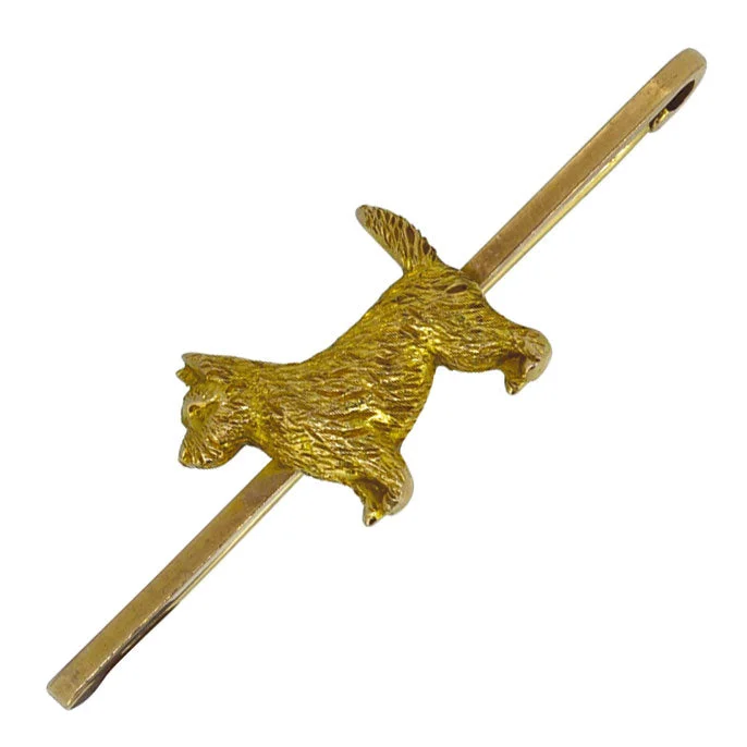 ladies gold brooch cat motifs -Dog Bar Brooch