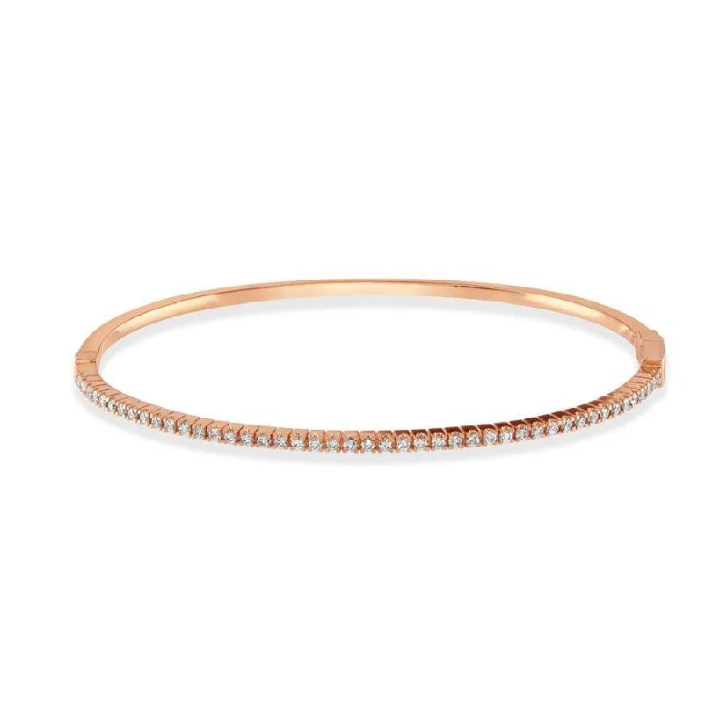 minimalist wave bracelets for women -0.59ct Claw Set Round Brilliant Cut Diamond 18ct Rose Gold Bangle