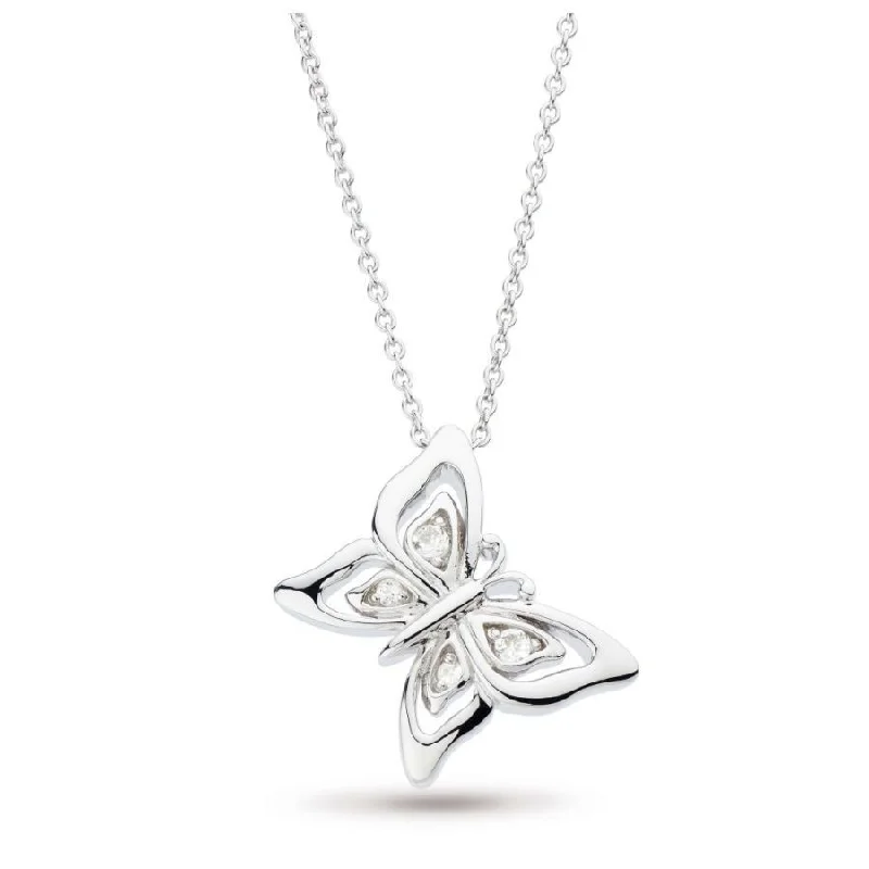 lattice pattern necklaces for women -Silver Blossom Flyte Butterfly White Topaz Set Necklace