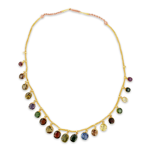 brushed silver necklaces for women -Multi-color Gemstone Victorian Estate Necklace