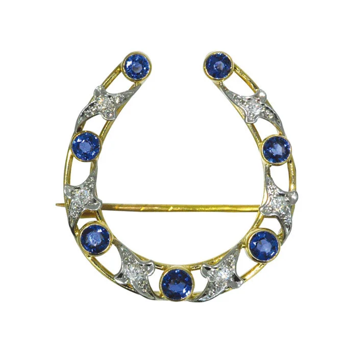 ladies brooch spiral textures -Sapphire & Diamond Horse Shoe Brooch