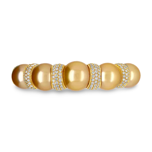 ladies chain bracelets adjustable length -Golden Pearl & Diamond Cuff Bracelet