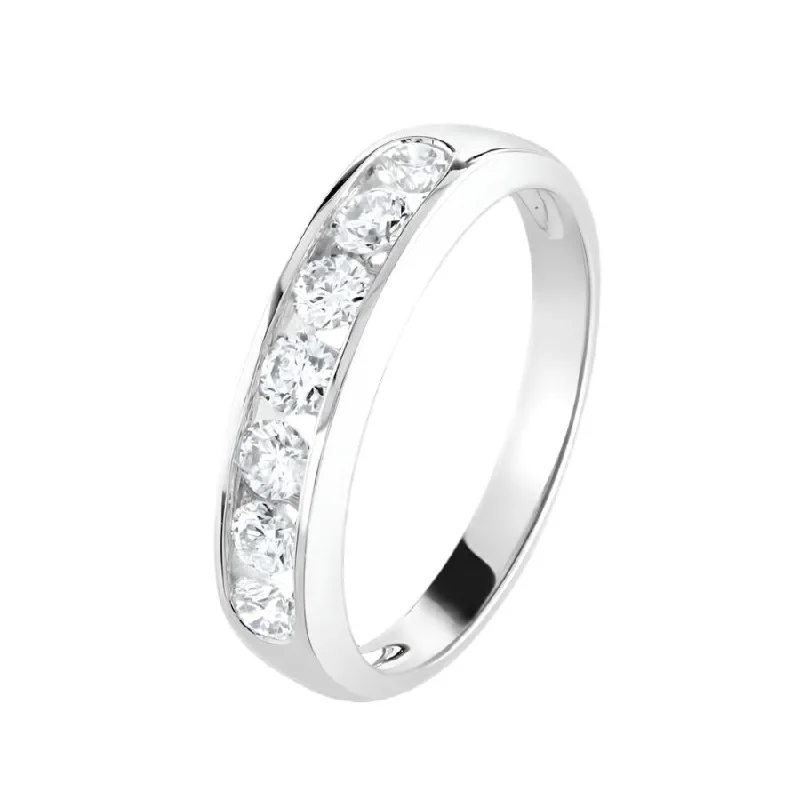 Ladies tiered gem rings -0.50ct Round Brilliant Cut Diamond Channel Set 18ct White Gold Half Eternity Ring