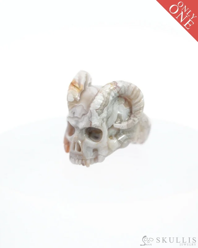 Ladies heavy bold rings -Gem Skull Ring of Crazy Lace Agate Carved Skull, US size 7 - 0500022