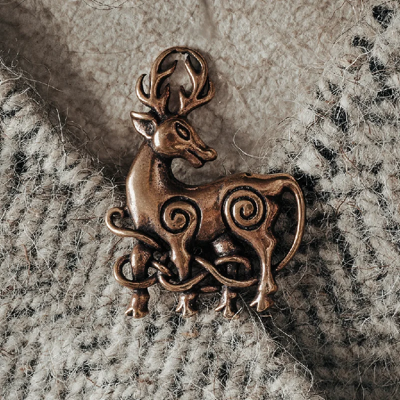 silver heart brooch for women -Cernunnos Stag Brooch, Bronze