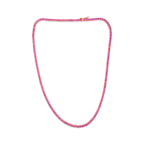 ribbon design necklaces for women -Pink Sapphire Tennis Necklace