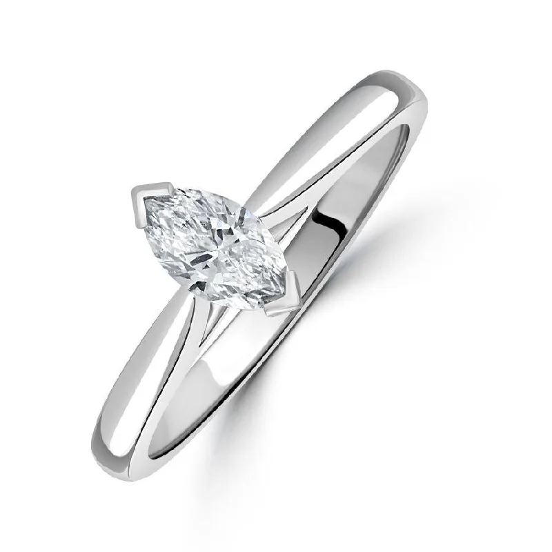 Ladies sleek deco rings -0.36ct Diamond Marquise Cut Solitaire Platinum Ring