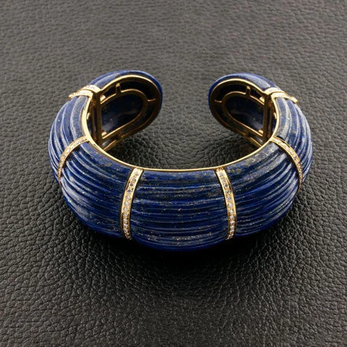 brushed gold bracelets for women -Lapis & Diamond Cuff Bracelet