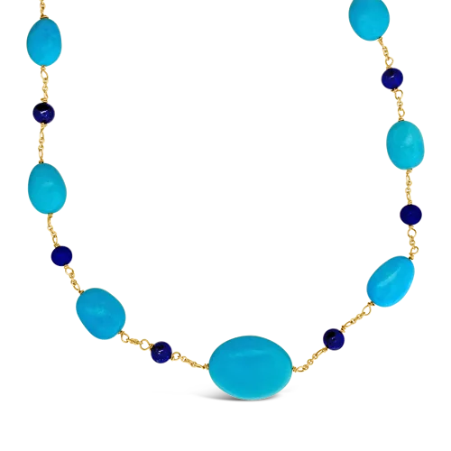 ladies charm necklaces family themes -Turquoise & Lapis Bead Necklace