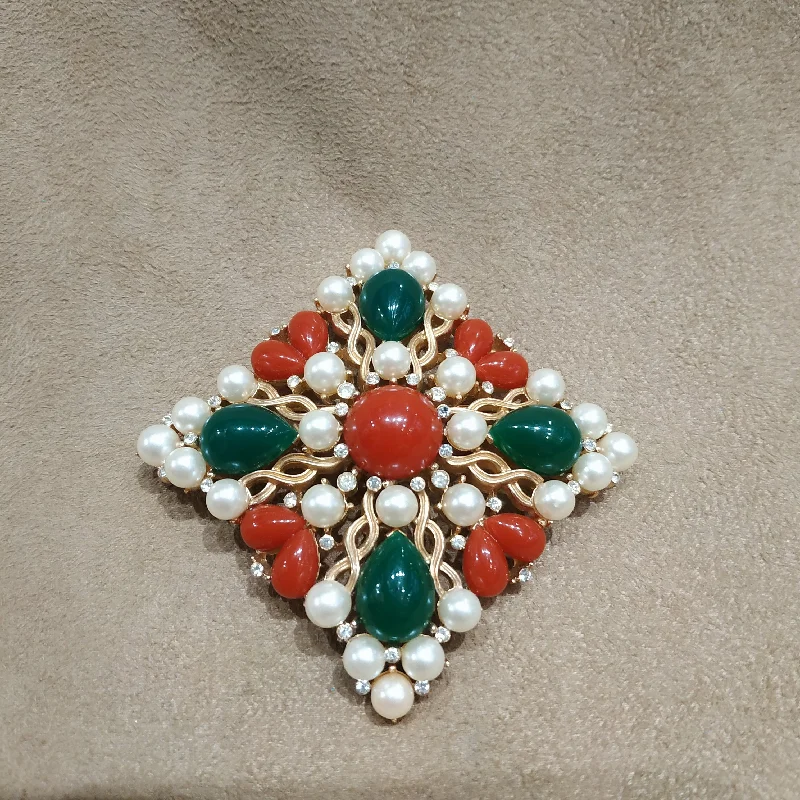 cross design brooch for women -Trifari Kashmir Collection Brooch