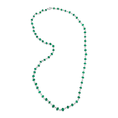 ladies silver necklaces sodalite stones -Emerald & Diamond Bead Necklace