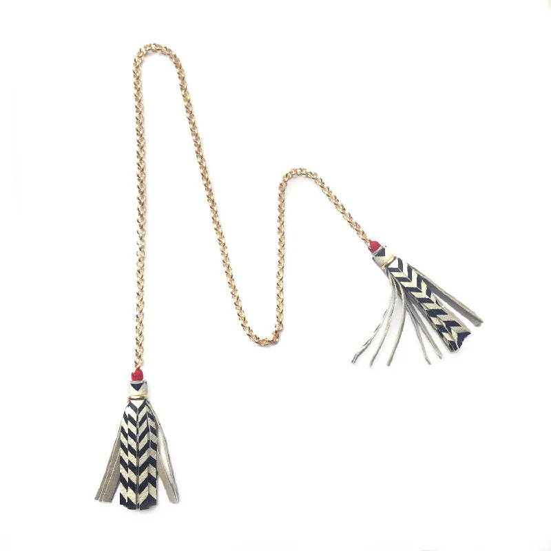 triple strand necklaces for women -TWIN TASSEL TIE . necklace