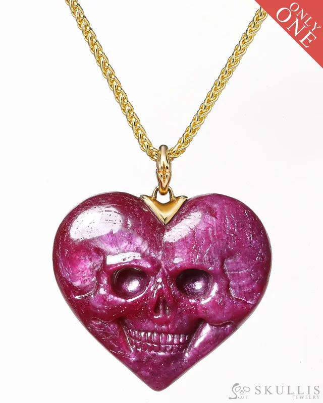 ladies white gold necklaces pearls -Heart---Gem Skull Pendant Necklace of Ruby Carved Skull with 18K Gold & 18K Gold Plated Sterling Silver Chain - 0813532