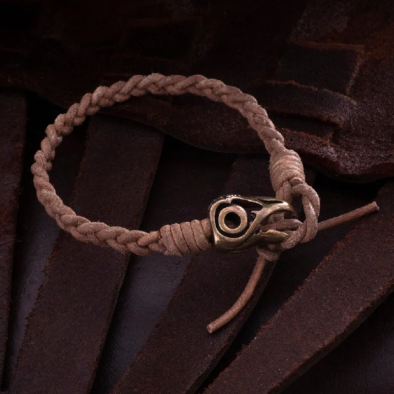 rose gold bracelets for women with charms -Leather Bracelet, Bronze Raven