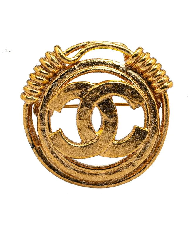 triple gem brooch for women -Gold Plated CC Brooch with Back Pin Closure