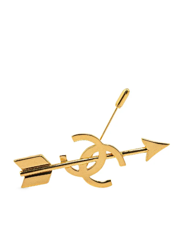 ladies silver brooch aquamarine stones -Gold Plated Logo and Arrow Brooch Pin