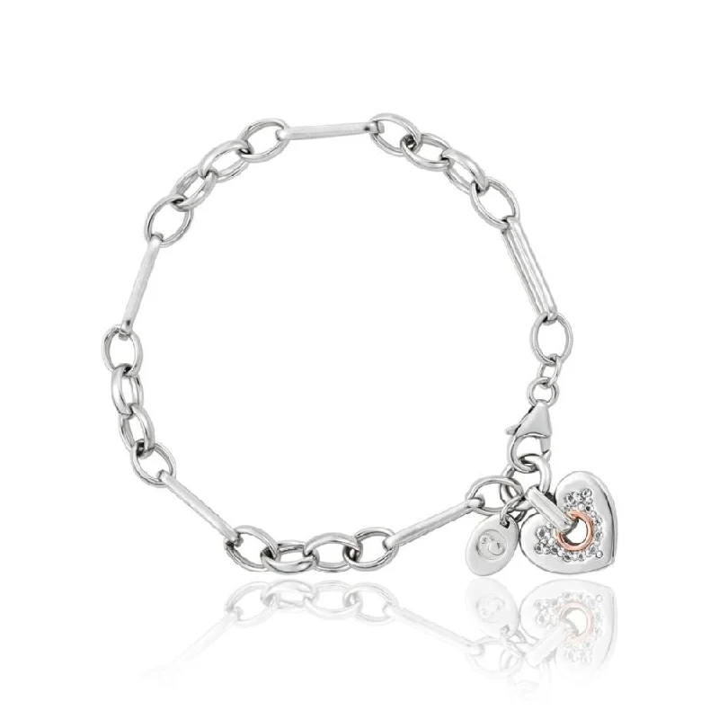 ladies rose gold bracelets circles -Silver & 9ct Rose Gold Cariad Sparkle White Topaz Set Bracelet