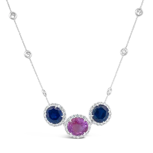 ladies charm necklaces nature themes -Pink & Blue Sapphire & Diamond Necklace