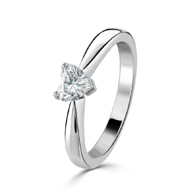 Ladies puppy charm rings -Platinum heart shaped solitiare diamond ring