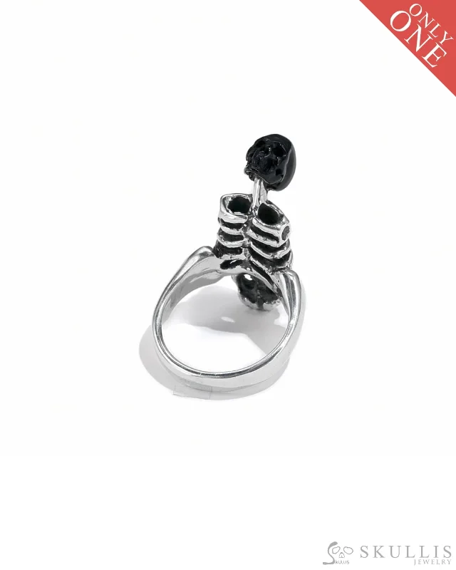 Ladies bright enamel rings -Gem Skull Ring of Black Obsidian Carved Skull, 925 Sterling Silver, US Size 8 - 9800066