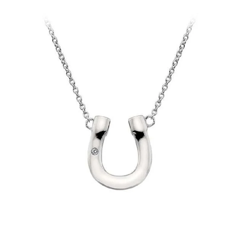 lattice pattern necklaces for women -HD Silver Lucky Horseshoe Necklace