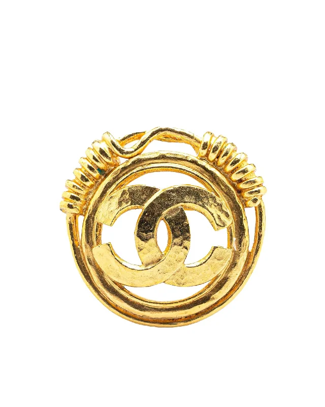 small gold brooch for women -Gold Plated CC Brooch with Back Pin Closure