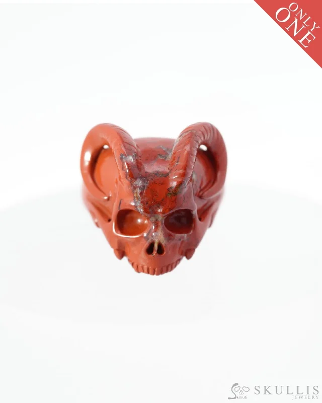 Ladies deep black rings -Gem Skull Ring of Red Jasper Carved Skull, US size 12 - 0500021