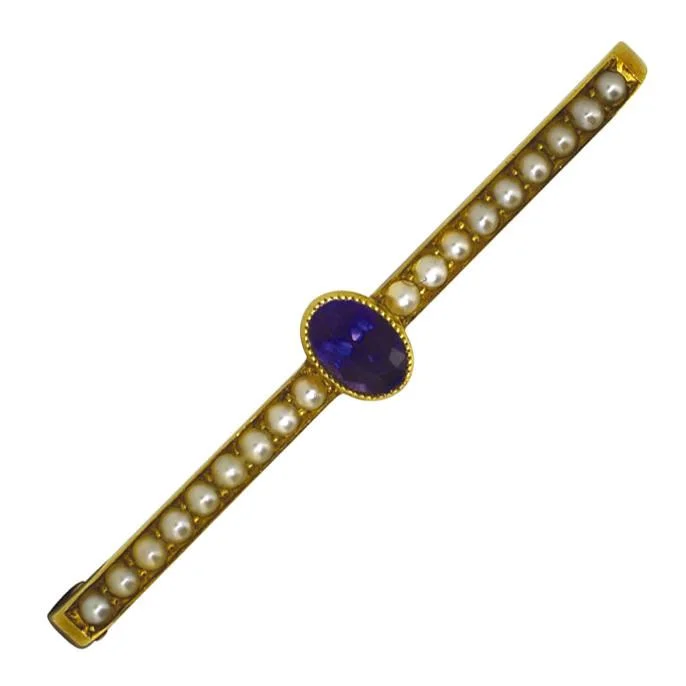 striped pattern brooch for women -Amethyst & Pearl Brooch