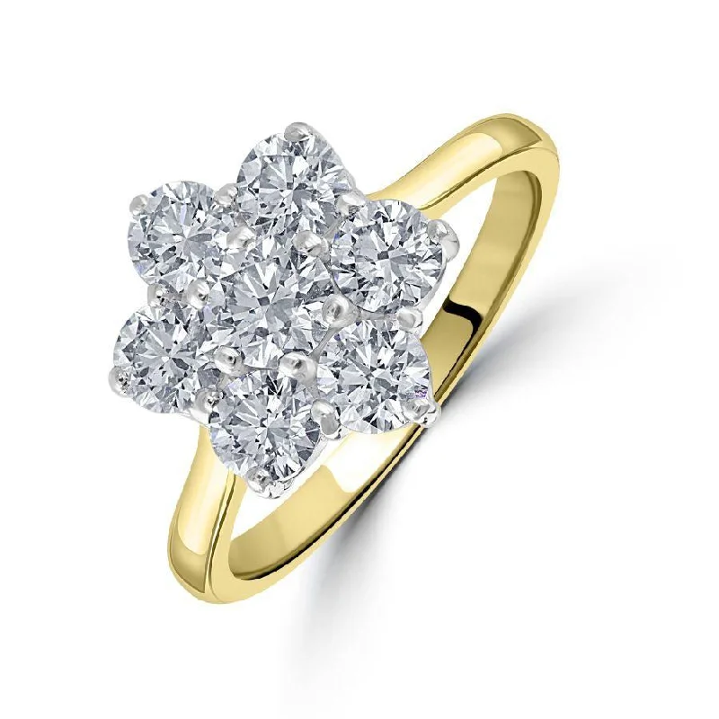 Ladies simple daily rings -18ct Yellow Gold Round Brilliant Cut Diamond Cluster Ring