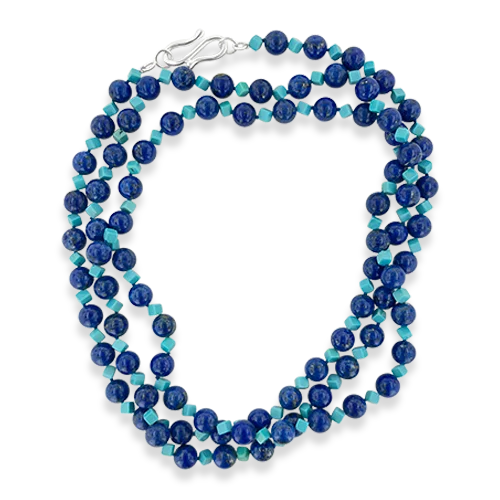 rose gold wave necklaces for women -Lapis & Turquoise Bead Necklace