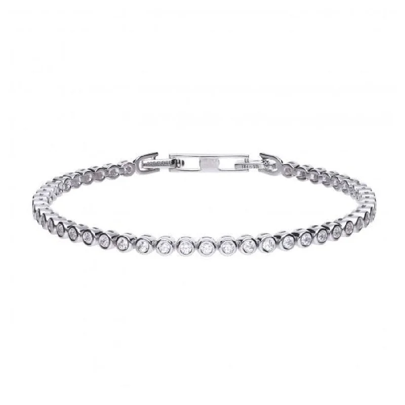 silver floral bracelets for women -Silver Rubover Set Cubic Zirconia Tennis Bracelet