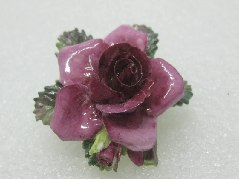 ladies rose gold brooch links -Vintage Crown Porcelain Rose Brooch, Painted, Staffordshire, England, 2"