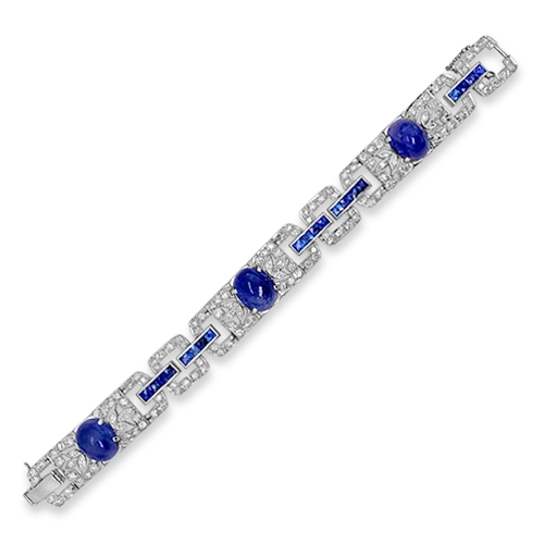 ladies gold bracelets vine patterns -Sapphire & Diamond Estate Bracelet