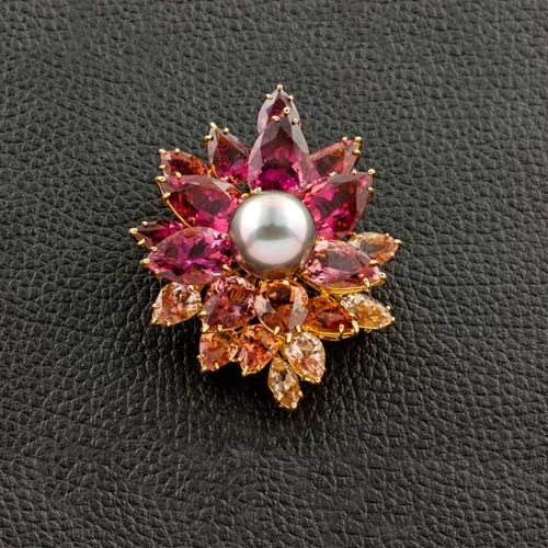 elegant floral brooch for women gifts -Pearl & Tourmaline Flower Brooch