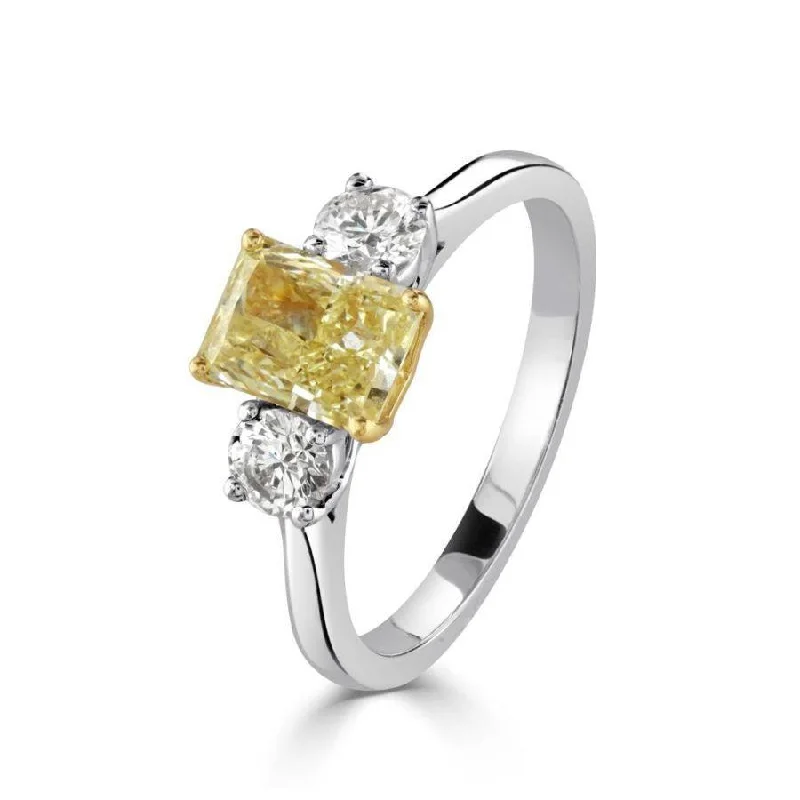 Ladies friendship glow rings -Platinum & 18ct Yellow Gold Radiant Cut Yellow Diamond & Diamond Trilogy Ring