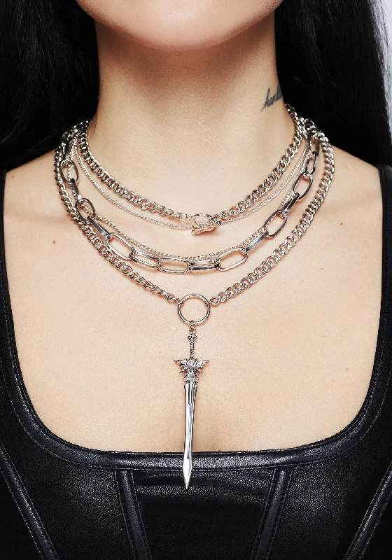 rose gold diamond necklaces for women -SWORD MULTICHAIN NECKLACE