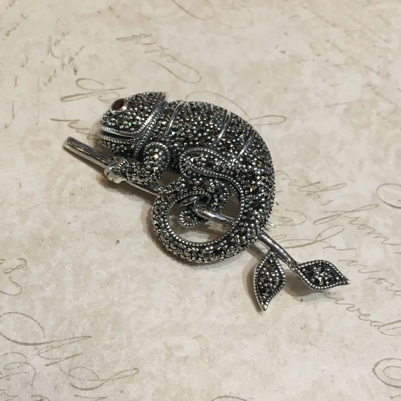 gold bold brooch for women -Chameleon Brooch Marcasite Sterling Silver