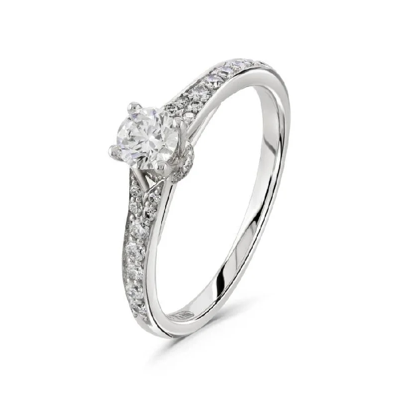 Ladies odd glow rings -0.30ct Round Brilliant Cut Diamond Solitaire 18ct White Gold Ring with Diamond Shoulders