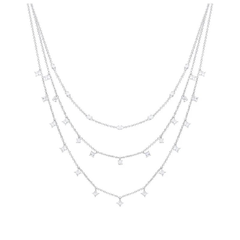 ladies yellow gold necklaces curves -Silver Triple Row Necklace