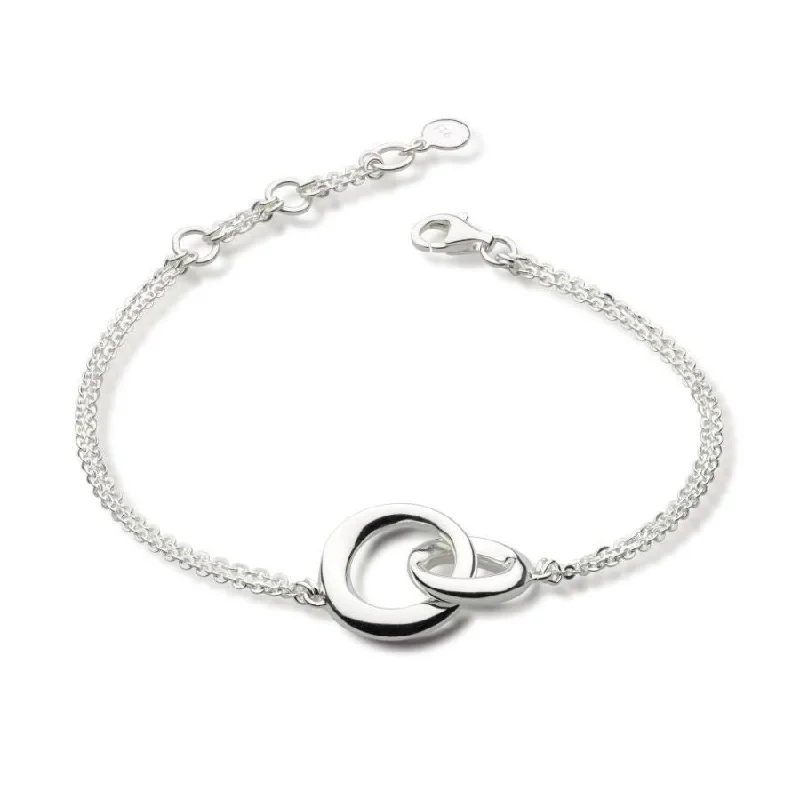 heart pendant bracelets for women -Silver Bevel Cirque Double Link Bracelet