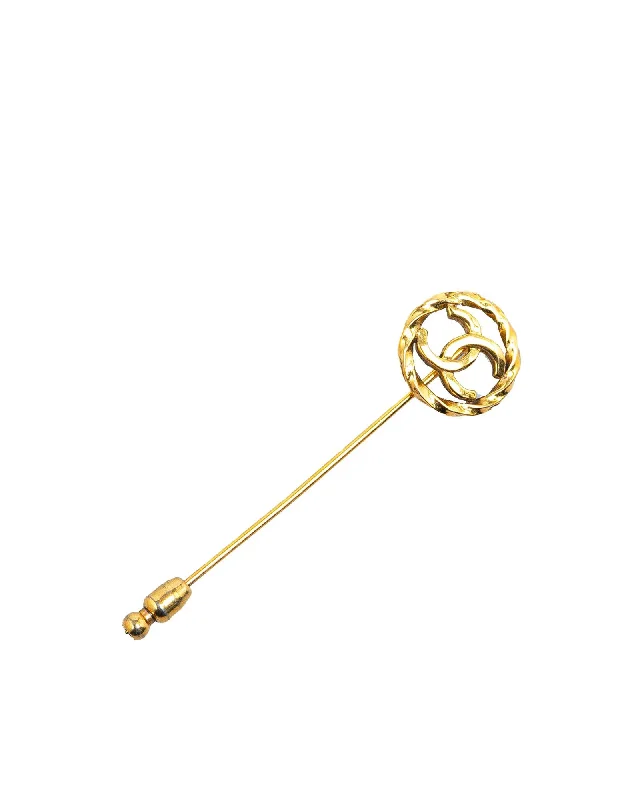 ladies silver brooch garnet stones -Gold Plated Brooch with CC Design and Pin Closure