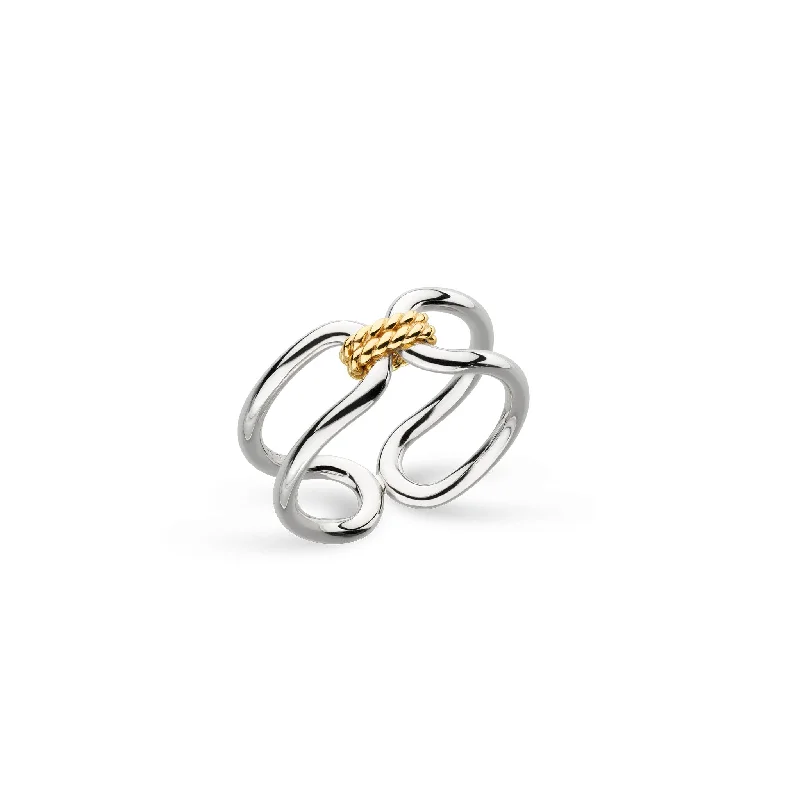 Ladies hazy glow rings -Silver & Yellow Gold Plated Marina Rope Bar Link Golden Ring