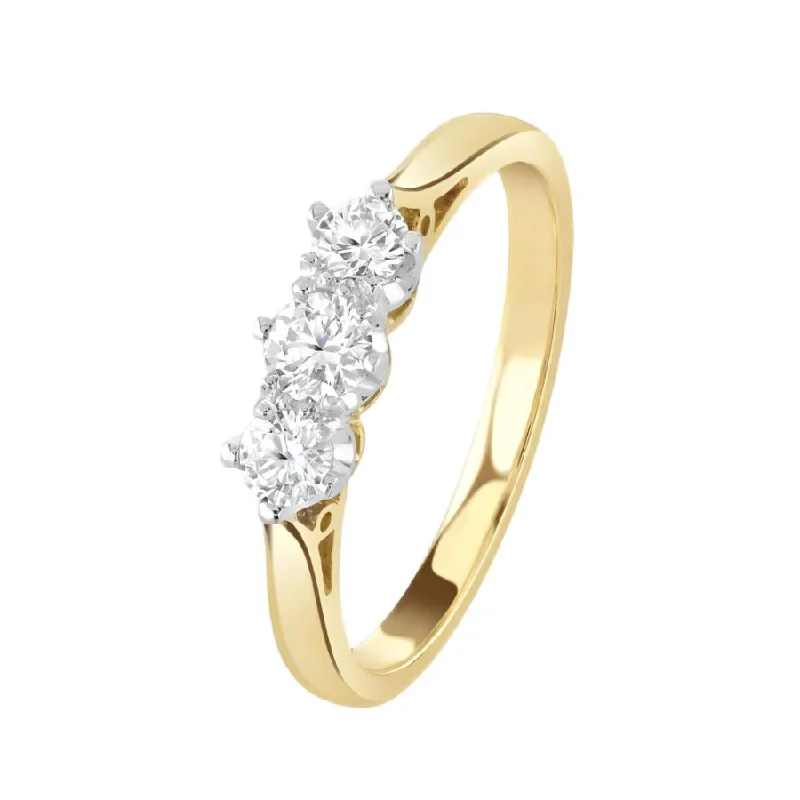 Ladies soft gleam rings -18ct Yellow Gold Round Brilliant Cut Diamond Trilogy Ring