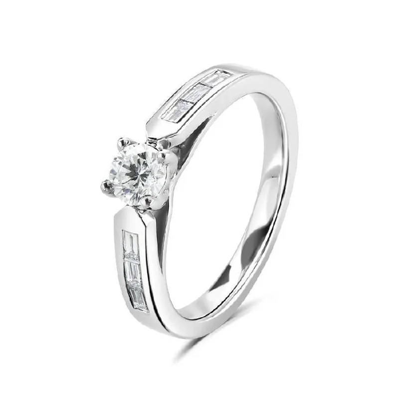 Ladies bold initial rings -Platinum brilliant cut diamond ring with diamond set shoulders