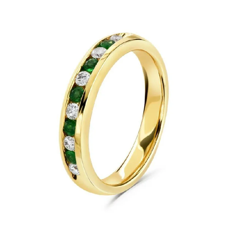 Ladies pointed triangle rings -18ct Yellow Gold Emerald & Diamond Channel Set Half Eternity Ring