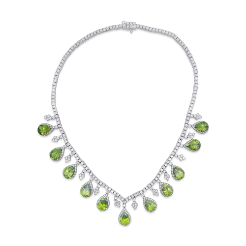 ladies silver necklaces rose quartz -Peridot & Diamond Necklace