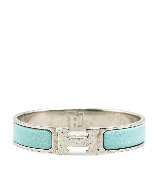 minimalist wave bracelets for women -Enamel Clic H Bracelet with Palladium-Plated Metal and Clasp Closure